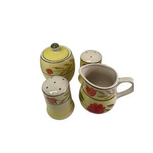 Vintage‎ Ceramic Pottery Cream Sugar Bowl Salt and Pepper Set